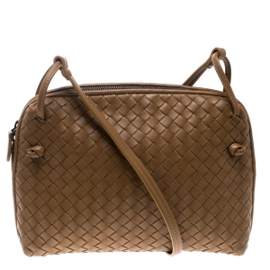 Pre Owned Bottega Veneta Brown Intrecciato Leather Nodini Shoulder Bag