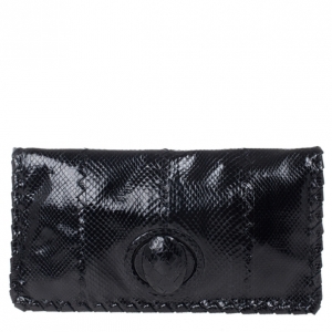 Pre Owned Bottega Veneta Black Ayres Twist Lock Watersnake Clutch