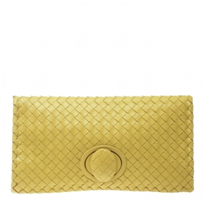 Pre Owned Bottega Veneta Yellow Intrecciato Leather Twist Lock Clutch