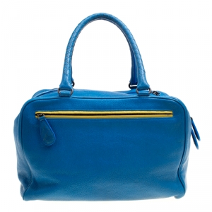 Pre Owned Bottega Veneta Blue Leather Madras Heritage Brera Bowler Bag