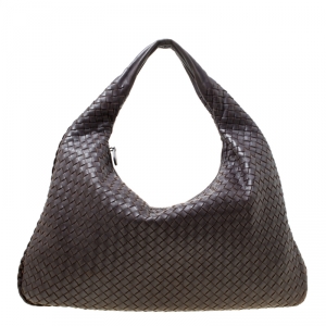 Pre Owned Bottega Veneta Dark Brown Intrecciato Leather Veneta Hobo