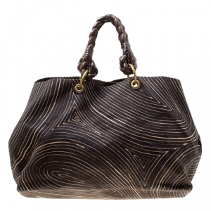 Pre Owned Bottega Veneta Black Printed Canvas Shopper Tote