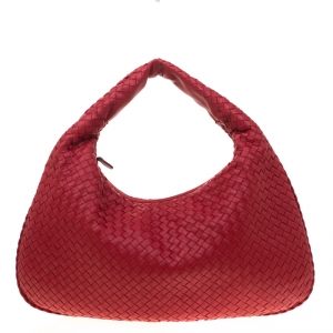 Pre Owned Bottega Veneta Red Intrecciato Leather Hobo