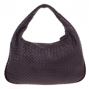 Pre Owned Bottega Veneta Maroon Intrecciato Nappa Hobo