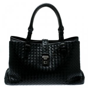 Pre Owned Bottega Veneta Black Intrecciato Leather Roma Tote