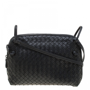 Pre Owned Bottega Veneta Black Intrecciato Leather Nodini Shoulder Bag
