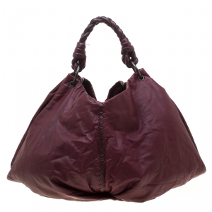 Pre Owned Bottega Veneta Burgundy Leather Large Aquilone Fortune Cookie Hobo