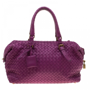 Pre Owned Bottega Veneta Purple Intrecciato Leather Montaigne Satchel