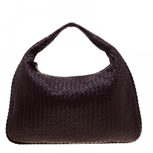 Pre Owned Bottega Veneta Burgundy Intrecciato Leather Large Veneta Hobo