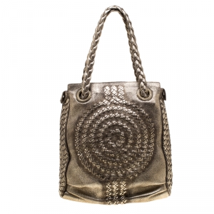 Pre Owned Bottega Veneta Metallic Gold Leather Illusion Hobo 