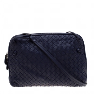 Pre Owned Bottega Veneta Indigo Intrecciato Leather Nodini Crossbody Bag