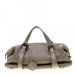 Pre Owned Bottega Veneta Grey Intrecciato Leather Montaigne Satchel