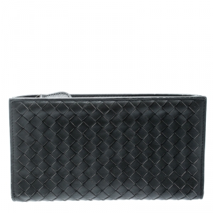 Pre Owned Bottega Veneta Grey Intrecciato Leather Continental Wallet