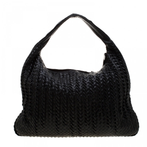 Pre Owned Bottega Veneta Black Intrecciato Twist Leather Maxi Veneta Hobo