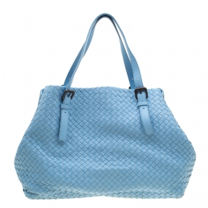 Pre Owned Bottega Veneta Light Blue Intrecciato Leather Large Cesta Tote
