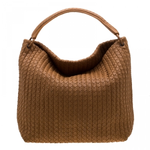 Pre Owned Bottega Veneta Caramel Intrecciato Leather Large Natte Hobo