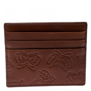 Pre Owned Bottega Veneta Copper Leather Butterfly Card Holder 