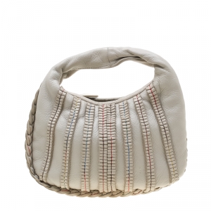 Pre Owned Bottega Veneta Ivory Leather Mini Dune Veneta Hobo