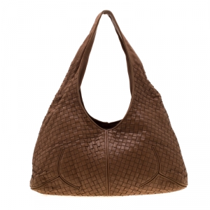 Pre Owned Bottega Veneta Brown Intrecciato Leather Ball Hobo