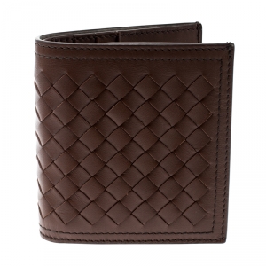 Pre Owned Bottega Veneta Brown Intrecciato Leather Bifold Wallet