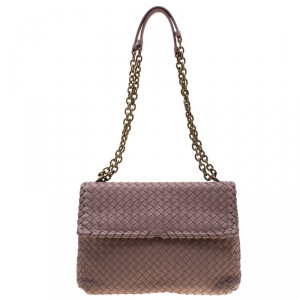 Pre Owned Bottega Veneta Nude Beige Intrecciato Leather Medium Olimpia Shoulder Bag