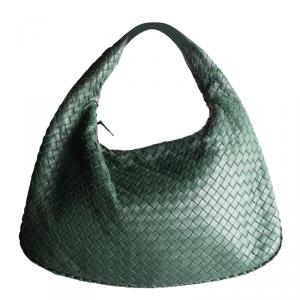 Pre Owned  Bottega Veneta Green Intrecciato Leather Medium Hobo 