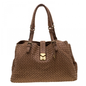 Pre Owned Bottega Veneta Tan Intrecciato Leather Roma Tote