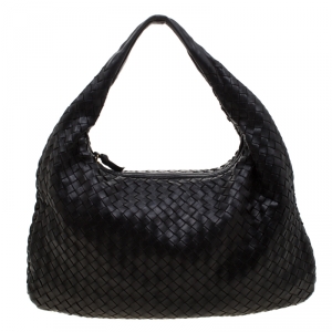 Pre Owned Bottega Veneta Black Intrecciato Leather Small Hobo