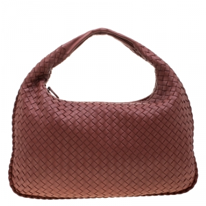 Pre Owned Bottega Veneta Persimmon Intrecciato Nappa Leather Medium Veneta Hobo