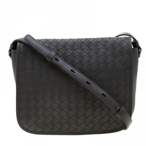 Pre Owned Bottega Veneta Grey Intrecciato Leather Crossbody Bag