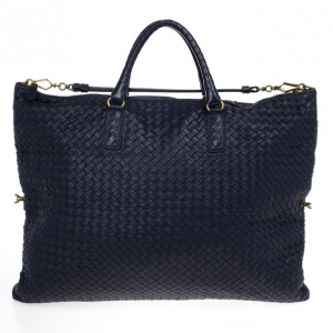 Pre Owned Bottega Veneta Navy Intrecciato Convertible Tote