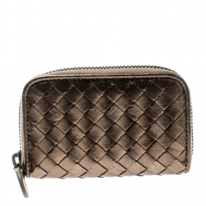 Pre Owned Bottega Veneta Metallic Bronze Leather Small Coin Purse