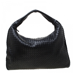 Pre Owned Bottega Veneta Black Intrecciato Nappa Leather Large Veneta Hobo