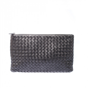 Bottega Veneta Metallic Silver Leather Intercciato Nappa Pouch
