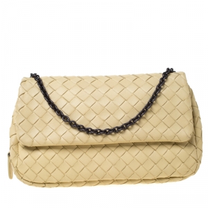 Pre Owned Bottega Veneta Beige Intrecciato Leather Crossbody Bag 