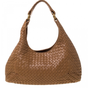 Pre Owned Bottega Veneta Tan Intrecciato Leather Hobo 