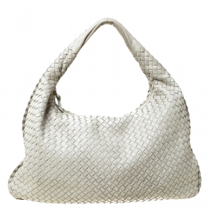Pre Owned Bottega Veneta Off White Intrecciato Leather Large Veneta Hobo