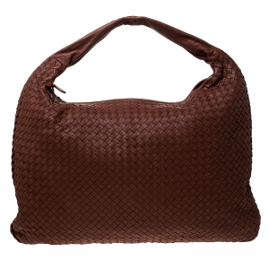 Pre Owned Bottega Veneta Brown Intrecciato Leather Maxi Veneta Hobo