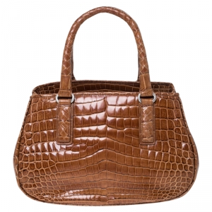 Pre Owned Bottega Veneta Brown Crocodile Satchel
