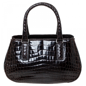 Pre Owned Bottega Veneta Dark Brown Crocodile Satchel