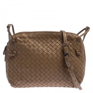 Pre Owned Bottega Veneta Beige Intrecciato Leather Nodini Crossbody Bag