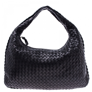 Pre Owned Bottega Veneta Black Intrecciato Leather Medium Veneta Hobo
