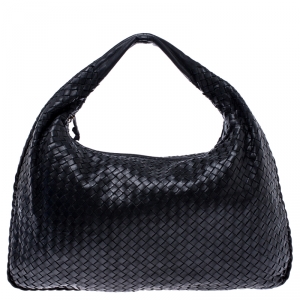 Pre Owned Bottega Veneta Black Nappa Intrecciato Leather Large Veneta Hobo