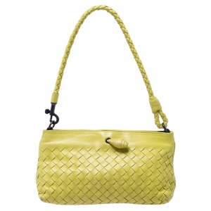 Pre Owned Bottega Veneta Yellow Intrecciato Woven Leather Frame Pochette