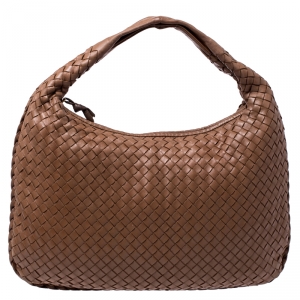 Pre Owned Bottega Veneta Tan Intrecciato Nappa Leather Medium Veneta Hobo