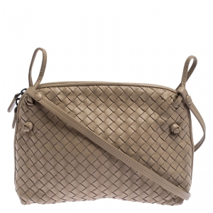 Pre Owned Bottega Veneta Beige Intrecciato Leather Nodini Crossbody Bag