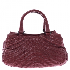 Pre Owned Bottega Veneta Red Intrecciato Leather Tote