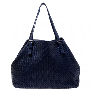 Pre Owned Bottega Veneta Indigo Intrecciato Leather Large Cesta Tote