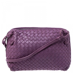 Pre Owned Bottega Veneta Purple Intrecciato Leather Nodini Crossbody Bag