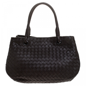 Pre Owned Bottega Veneta Dark Brown Intrecciato Nappa Leather Garda Tote 